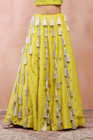 Yellow embroidered tasselled lehenga set