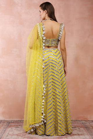 Yellow mirror embroidered lehenga set