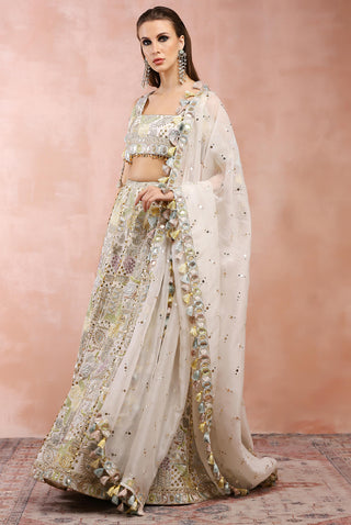 Offwhite embroidered choli and lehenga with dupatta