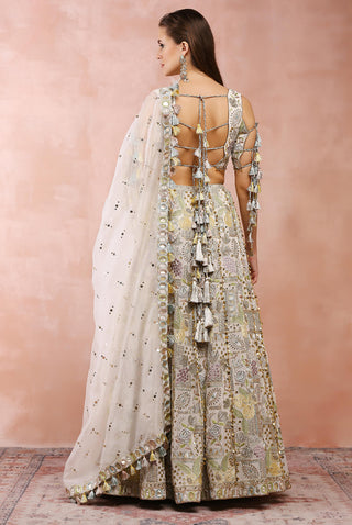 Offwhite embroidered choli and lehenga with dupatta