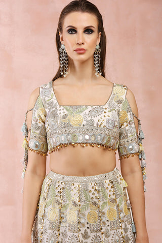 Offwhite embroidered choli and lehenga with dupatta