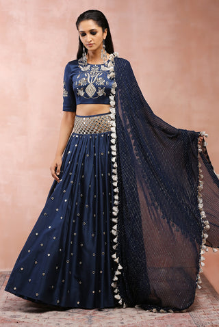 Navy embroidered silkmul lehenga set