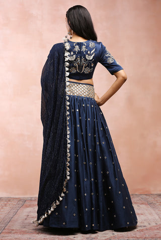 Navy embroidered silkmul lehenga set