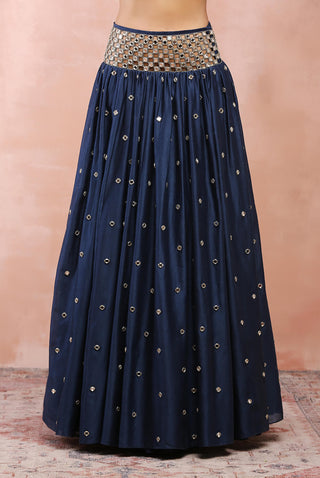 Navy embroidered silkmul lehenga set