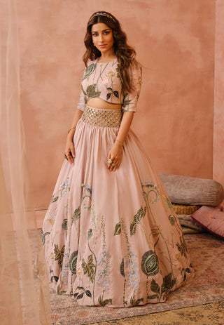 Rose pink niloufar print lehenga set