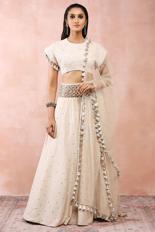 Cream mukaish lehenga set