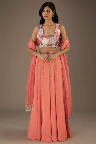 Coral georgette lehenga set