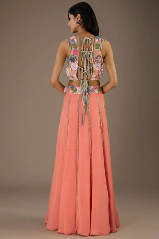 Coral georgette lehenga set