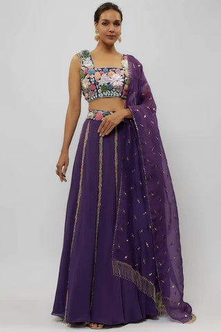 Purple embroidered choli and lehenga set