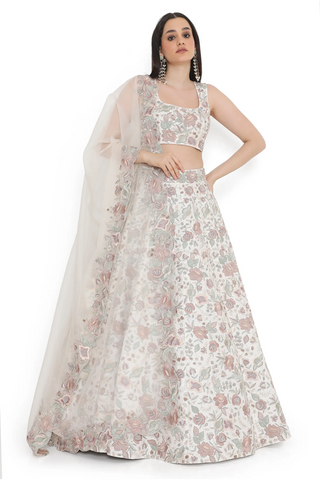 Ivory embroidered lehenga with choli and dupatta