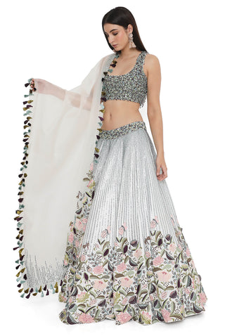 Ivory dupion embroidered lehenga set