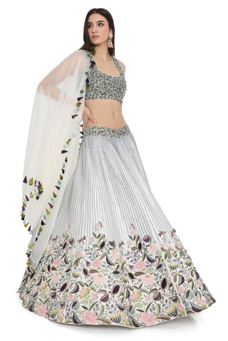 Ivory dupion embroidered lehenga set