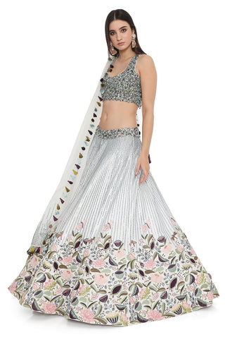 Ivory dupion embroidered lehenga set