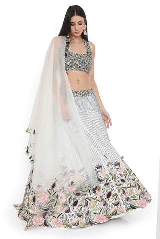 Ivory dupion embroidered lehenga set