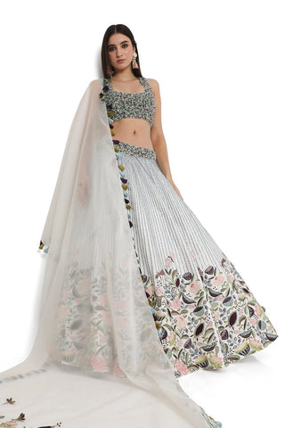 Ivory dupion embroidered lehenga set