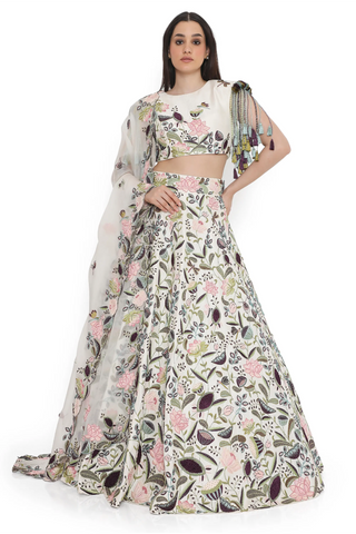 Ivory embroidered lehenga with embroidered choli and dupatta