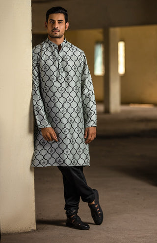 Powder blue printed kurta and churidar