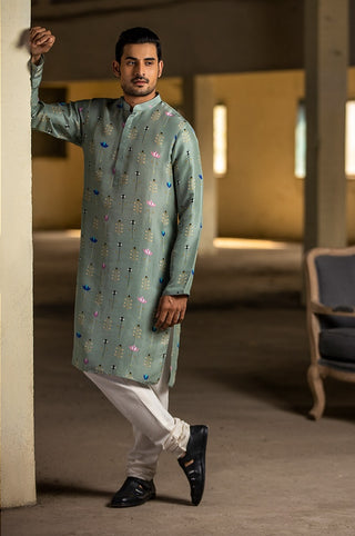 Mint printed silk kurta and churidar