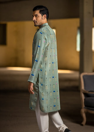 Mint printed silk kurta and churidar