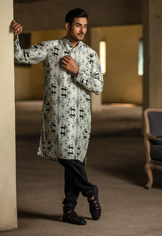 Stone printed silk kurta and churidar