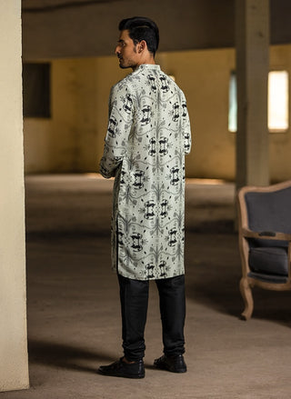 Stone printed silk kurta and churidar