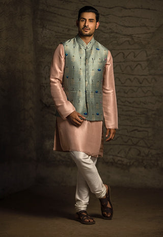 Mint printed bandi and pink kurta set