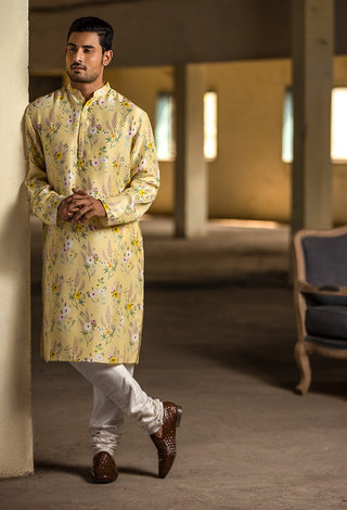 Lemon garden print kurta and churidar