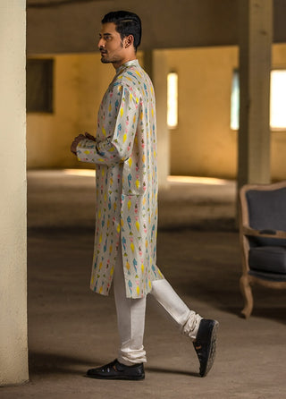 Multicolor fish print kurta and churidar