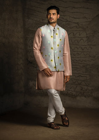 Gray printed bandi and pink kurta set