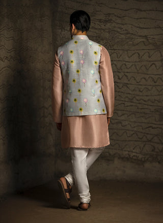 Gray printed bandi and pink kurta set