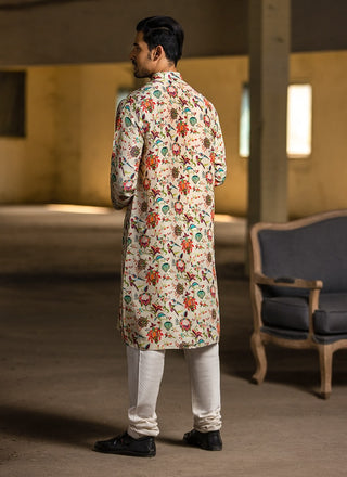 Khaki chidiya print kurta and churidar