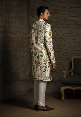 Ivory printed sherwani and churidar