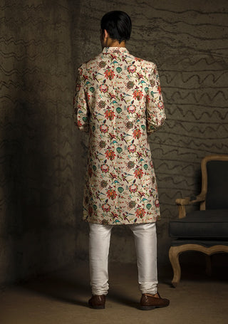 Khaki printed sherwani and churidar