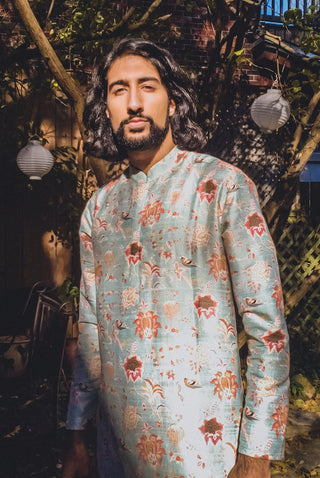 Aqua chidiya print kurta and churidar