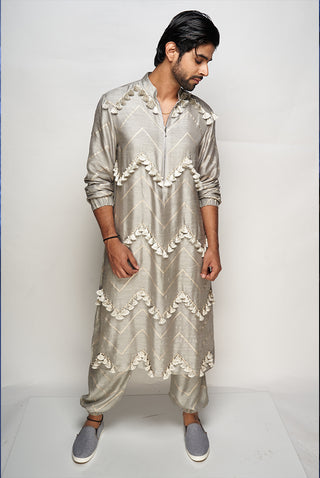 Aalim gray banarasi silk bomber kurta and jogger pants