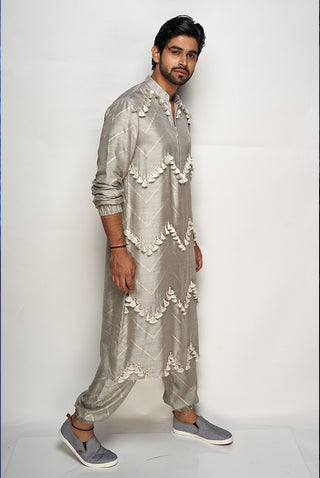 Aalim gray banarasi silk bomber kurta and jogger pants