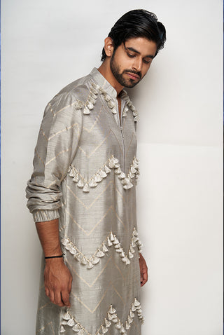 Aalim gray banarasi silk bomber kurta and jogger pants