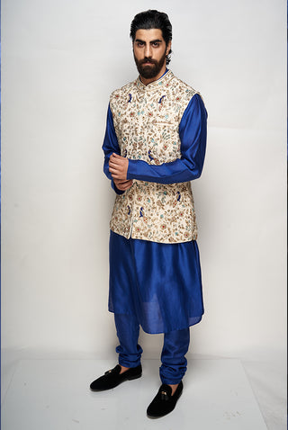 Raza cream bandi and blue kurta set