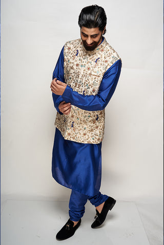 Raza cream bandi and blue kurta set