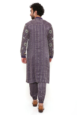 Purple stripe bomber kurta and jogger pant