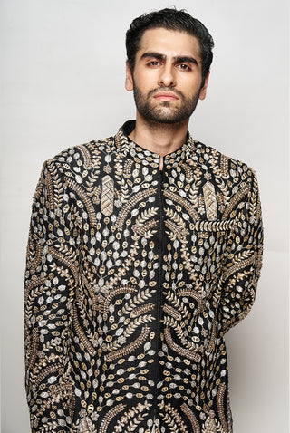 Kabir black embroidered sherwani and pants