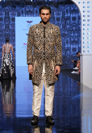 Kabir black embroidered sherwani and pants