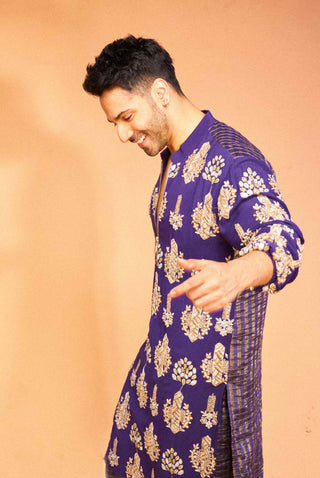 Purple embroidered stripe kurta and jogger pants