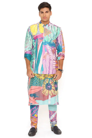 Multicolor tropical print bandi and kurta set