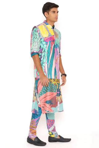 Multicolor tropical print bandi and kurta set