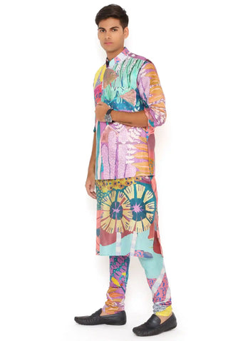 Multicolor tropical print bandi and kurta set