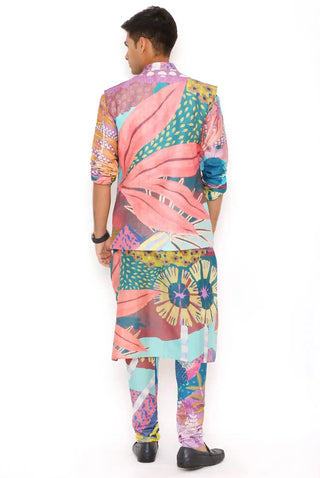 Multicolor tropical print bandi and kurta set