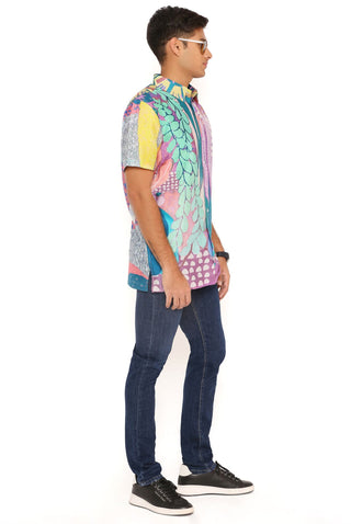 Purple tropical print silkmul shirt