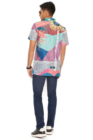 Purple tropical print silkmul shirt