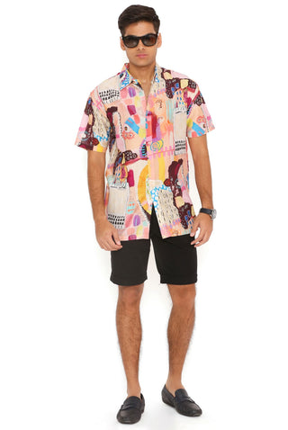 Trance peach print silkmul shirt